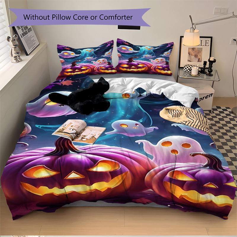 3pcs Ghosts, Jack-o'-Lanterns Duvet Cover Set -Includes 1 Duvet Cover and 2 Pillowcases, No Quilt Core, All-Season Home Decor yy251111098
