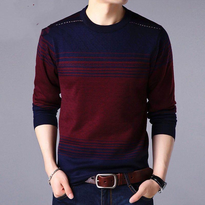Spring Autumn Paisley Gradient Men Long Sleeve Sweaters Round Neck Thin Knitting Printing Loose Elastic Jacquard All-match Tops