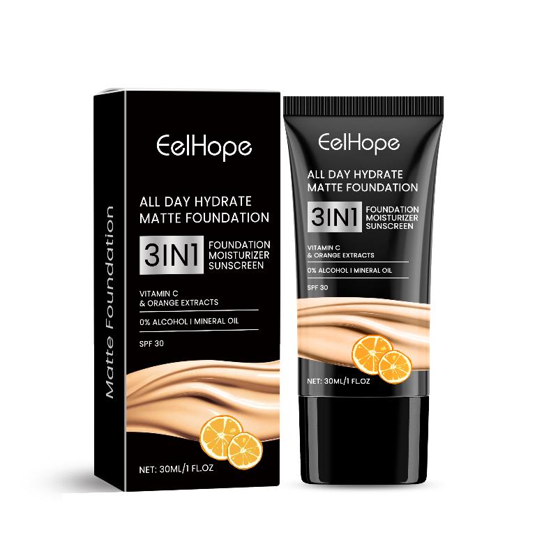 Vitamin C Liquid Face Foundation Cover Dark Circle Even Skin Face Moisturizer Covers Pores Vitamin E Makeup Concealer 30G