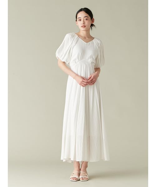 Lily Brown White Volume Sleeve Dress LWFO252073 Women's