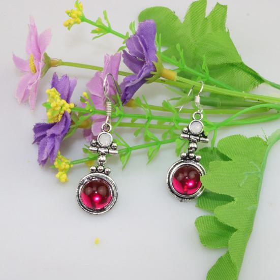 1 Pair Hook Earrings, Natural Garnet Main Stone Drop Earrings, Retro Ethnic Style Polished Smooth Earrings, Jewelry Gift
