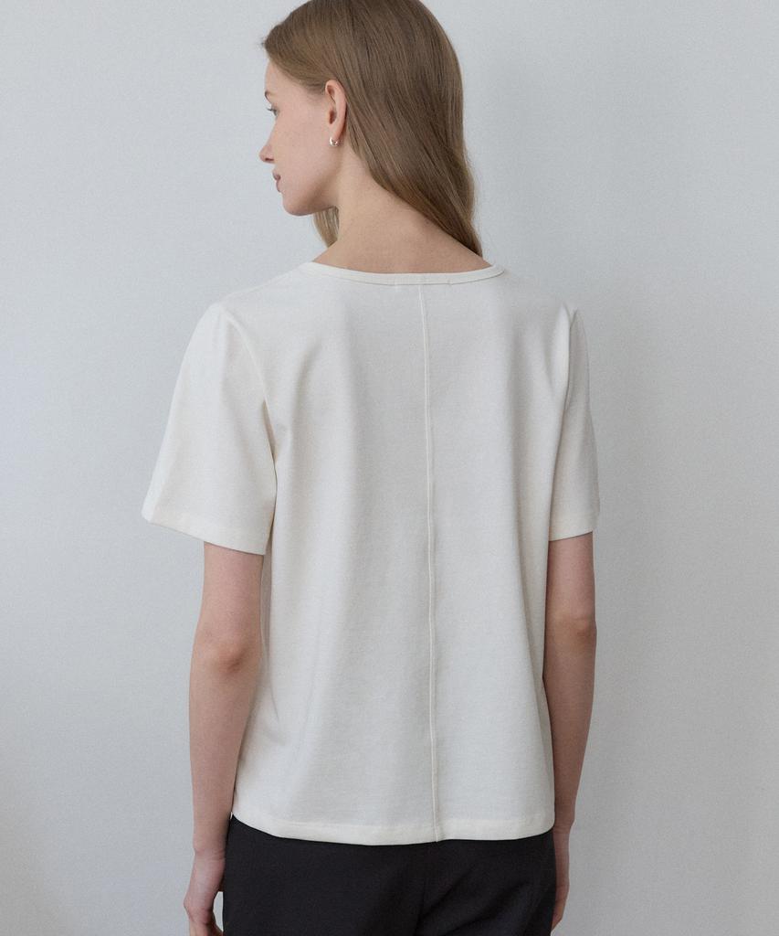 OURHOPE Logo Silky U-Neck T-Shirt - Cream