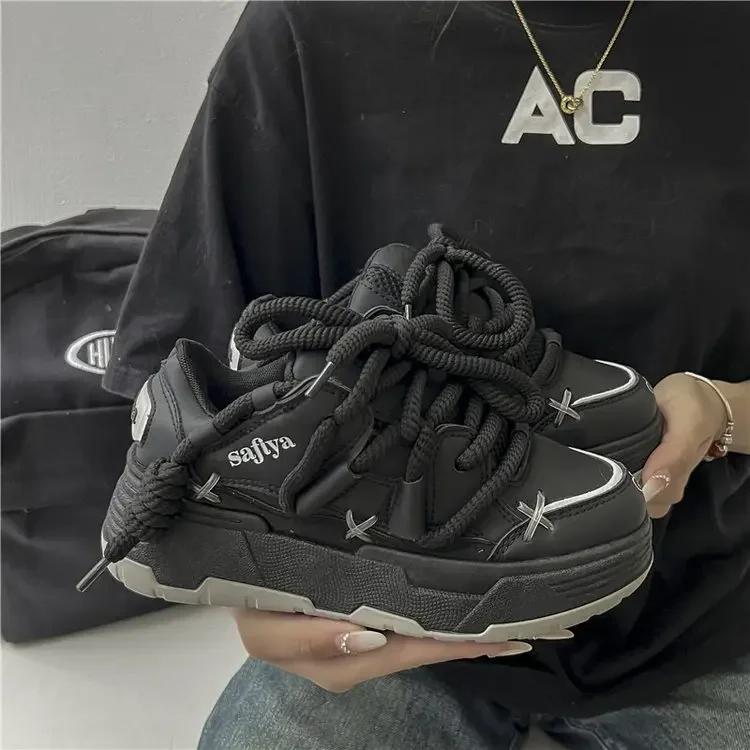 

Мода 2024 лето Женские массивные кроссовки Дизайн Обувь-буханка Платформа Удобная Модная спортивная обувь для женщины Zapatillas De Mujer 36 чёрный