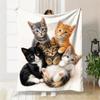 Five Cute Mixed Breed Kitten Realistic Print Flannel Throw Blanket, Light Warm Blanket for Cat Lover Sofa Bed Home Decor