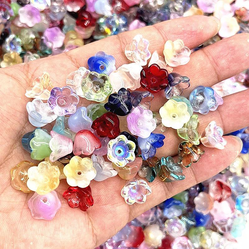 50Pcs/Bag 7X12Mm Colorful Bellflower Lampwork Beads Caps Glass Spacer Beads For Jewelry Making Diy Handmade Bracelets Hairpin