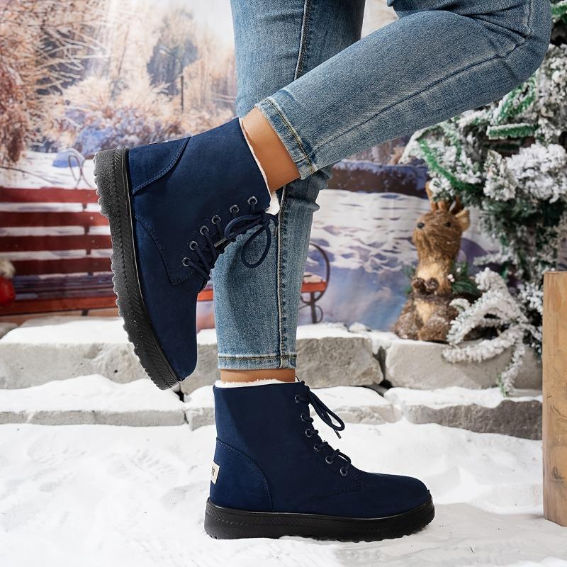 Women's Winter Mid-Calf Snow Boots - Lace-Up, Faux Fur Lined, Waterproof & Anti-Slip, Outdoor Warm Ankle Boots