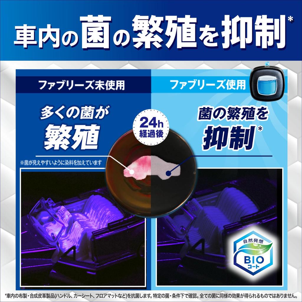 Febreze Car Air Easy Antibacterial and Clean Blue x 2 Freshener, Clip, Deodorizing, Soap, 2.5mL