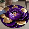 Purple Gold Peony Round Rug - Washable Polyester Large Mat for Living Room, Hallway, Bedroom, Patio & Office Decor
