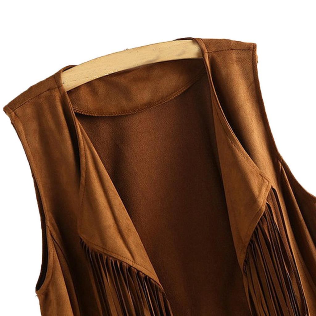 Women Autumn Winter Suede Ethnic Sleeveless Tassels Fringed Vest Cardigan