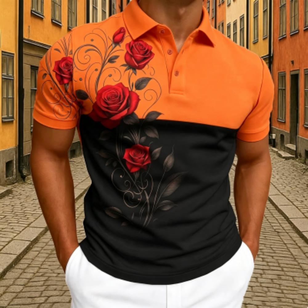 Elegant Rose Floral Print Polo Shirt Men's Outdoor Street Short Sleeve Tees Top Summer Home Casual T-shirt Men's and Women's Polo Shirt