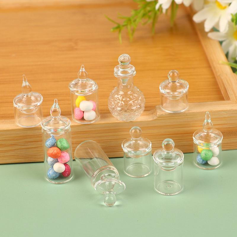 1:12 Dollhouse Miniature Tiny Jar Candy Storage Bottle W/Cover Kitchen Decor