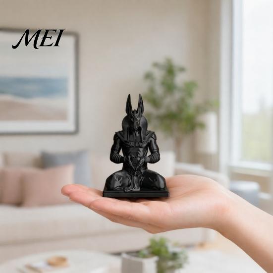 Sharp Line Figurine Anubis Figurine, 3D Printed Egyptian God Statue Meditating with Heart Stable Desk Ornament Hands, Mythical Decor for Home Office,