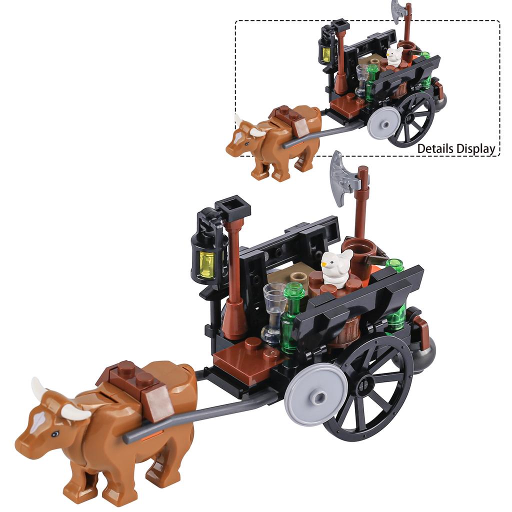 MOC Bricks War Medieval Carriage Building Blocks Knights Transport Cattle Cart Travelers Sachet Horse Chariot Prison Weapons Toy