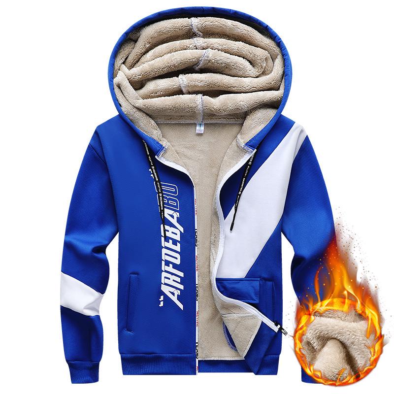 

Autumn/Winter Korean Style Velvety Thick Zipper Hoodie - Trendy, Casual Sports Jacket XL синій