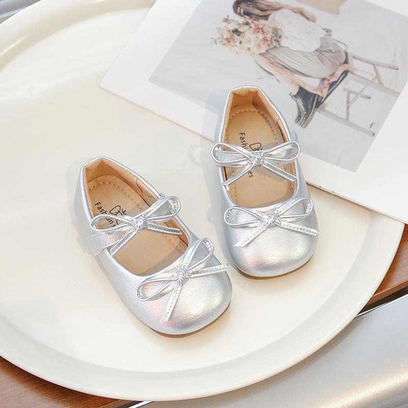 Girls Dance Performance Shoes Soild Color Round Toes Kids Leather Shoes Double Bows 2025 New Girls Flats Soft Sole Sweet Ins