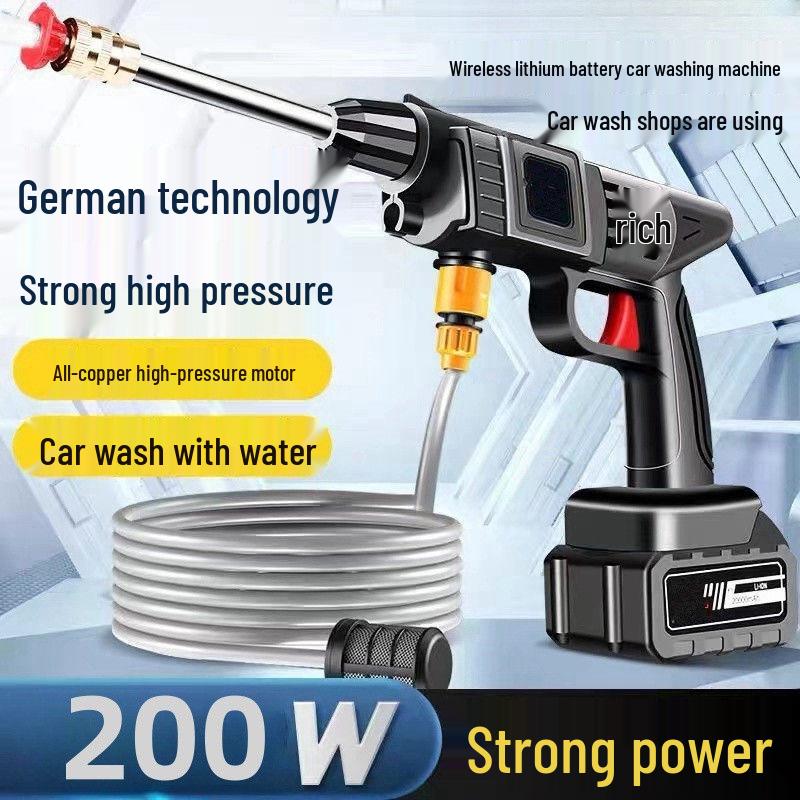 Portable German Cordless Car Washer: High-Pressure Rechargeable Water Gun with Lithium Battery for Household & Commercial Use