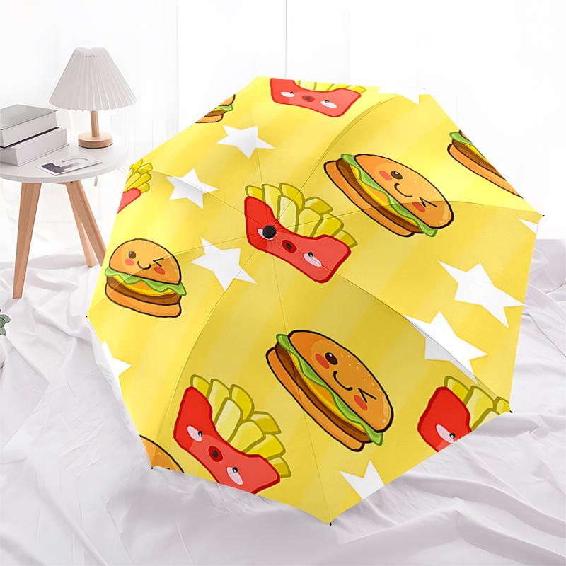 

Kawaii Fast Food Burger and Fries Umbrella - Automatic Open/Closed Rain Gear with 3-Fold Design, Iron Frame for Outdoor Use, Perfect Festiva