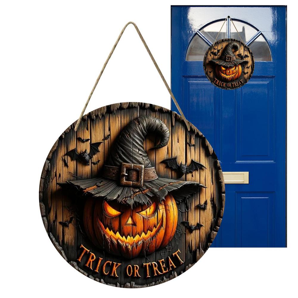 Halloween Witch Signs Pumpkin Porch Wooden Ornament Skull Decorative Signs Festive Home Ornament for Front Door Wall Window