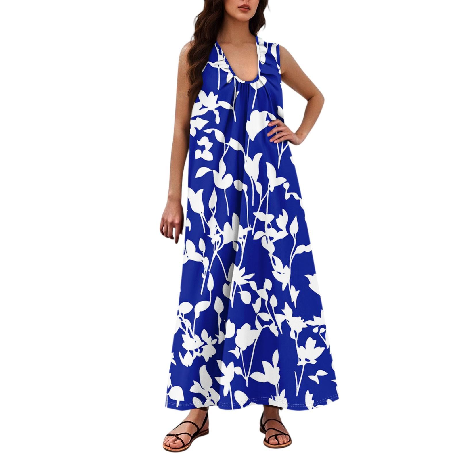 

Женская Мода Повседневная А-силуэт Цветочный Принт Эффект Молотка Свободная Длинная Юбка с Карманами XL небесно-голубой