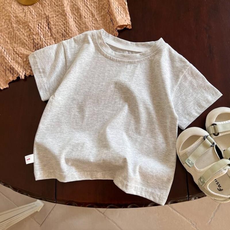 Summer Solid Children Cotton Casual Short Sleeve T-shirts Girls Baby Clothes Kids Boys Toddler Korean Style Tops