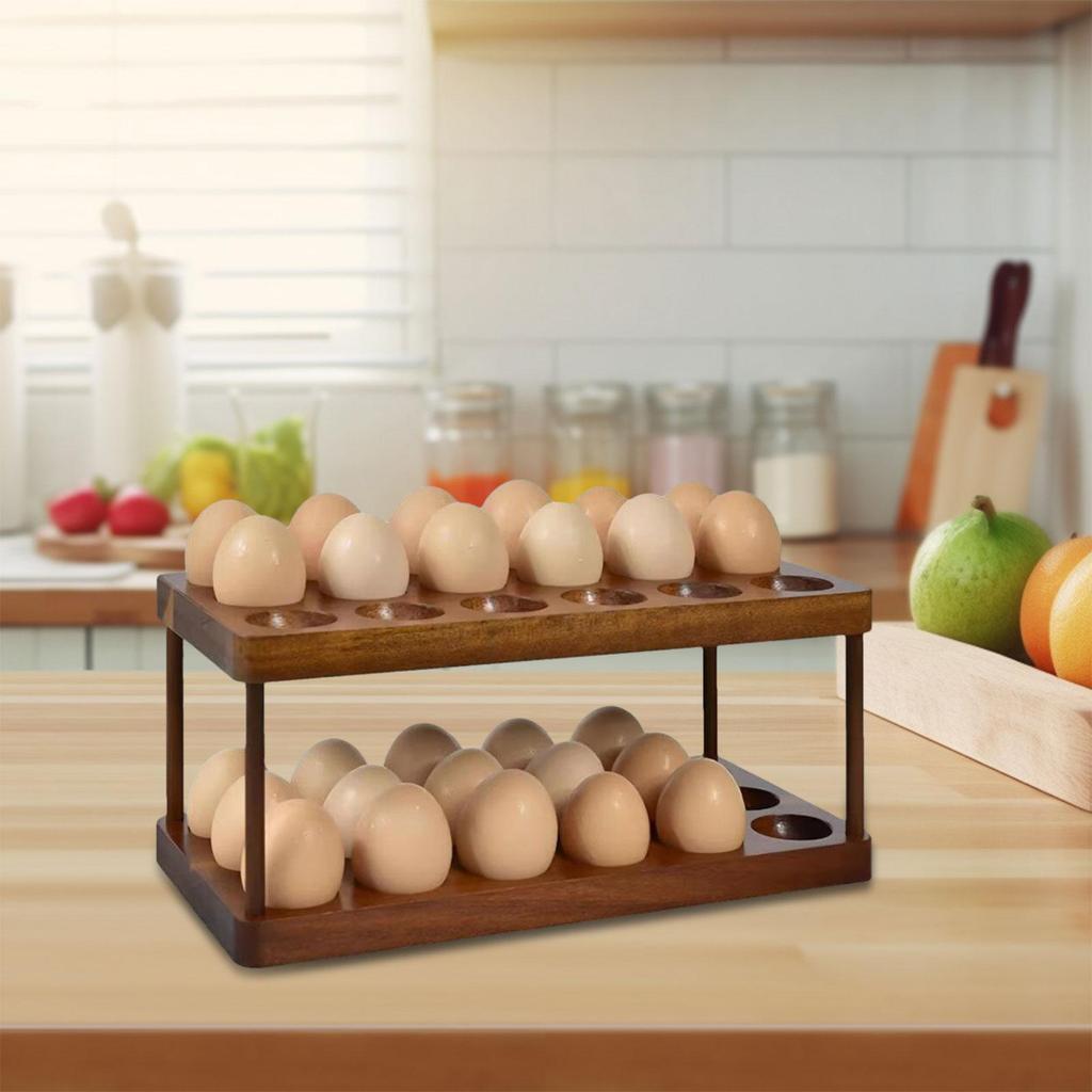 2-stöckiger Eierhalter aus Holz, stapelbar, fasst 36 Eier, Halter, Kühlschrank, Ausstellungsständer für Arbeitsplattenaufbewahrung, Küchenzubehör