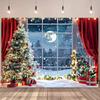 2D Red Curtain & Snowy Night Background for Christmas Eve & New Year Events