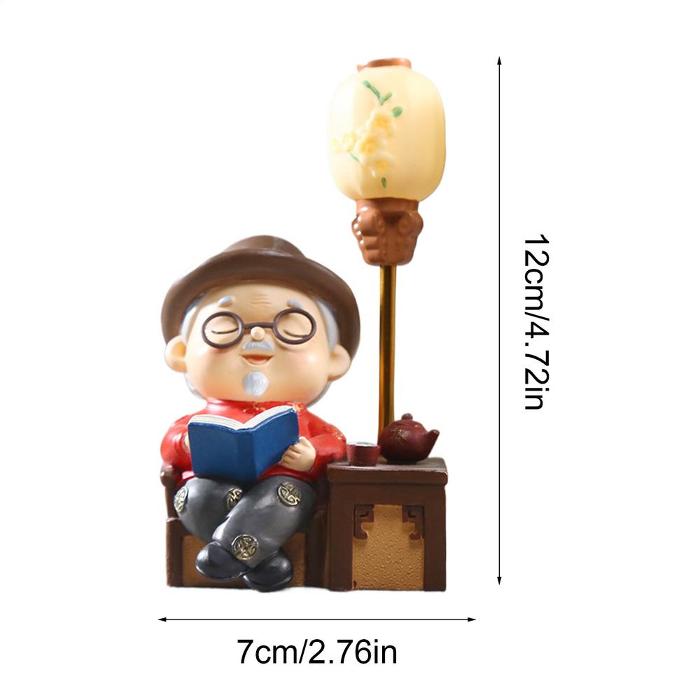 Resin Elderly Couple Figurine Ornaments LED Light Wedding Desktop Decor Elderly Home Decor Romantic Figurine Sweety Lovers