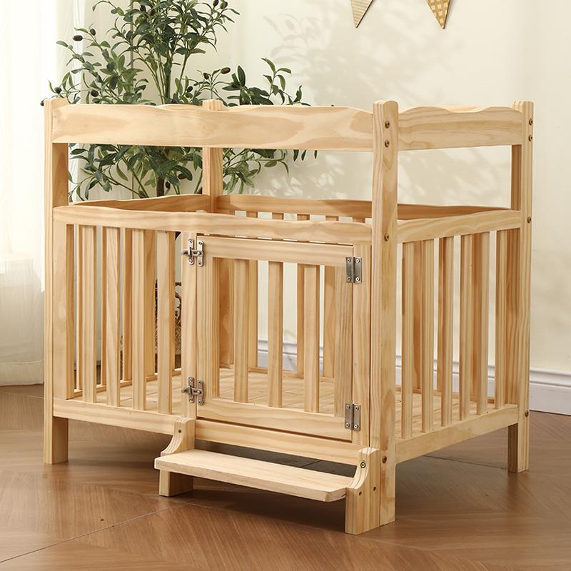 

Solid Wood Pet Bed for Medium and Small Dogs Multi-Functional Indoor Dog House Natural Dog Kennel Sleeping Cot with With Steps XS-53x38cm