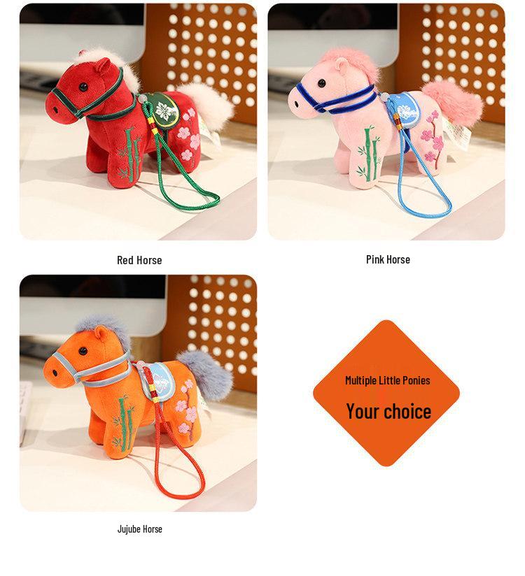Cartoon Pony Plush Keychain – Horse Year Mascot Doll Pendant Backpack Accessory