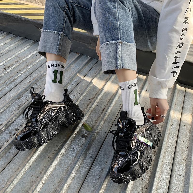 TUINANLE Reflective Chunky Sneakers Women Fashion Glitter Bling Vulcanized Shoes Woman Designer Platform Sneakers Shoes