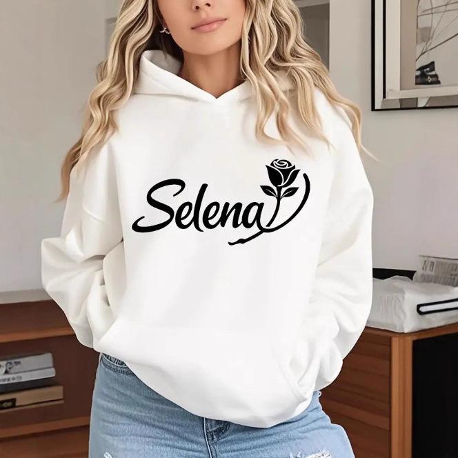 SELENA Letter Rose Hooded Sweatshirt - Loose Casual European & American Pullover