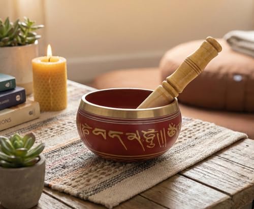 eSplanade 6-inch Singing Bowl, Tibetan Buddhist Prayer Instrument with Striker Stick | Om Bell | Om Bowl | Meditation Bowl | Music Therapy Standard Re