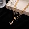 Elegant Three-Layer Butterfly Necklace for Women - High-End Retro Cold Style Hollow Clavicle Chain