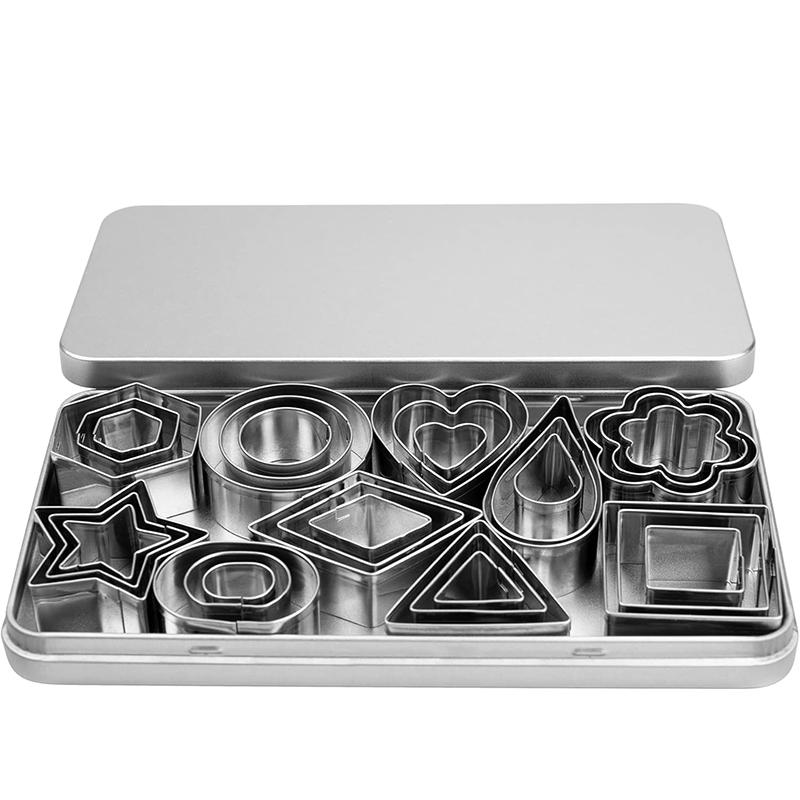 LMETJMA 30 ks Mini sada vykrajovátek na sušenky s krabičkou Vykrajovátka na sušenky z nerezové oceli Sady tvarů Vykrajovátko na těsto na pečivo Koláč Fondán JT347