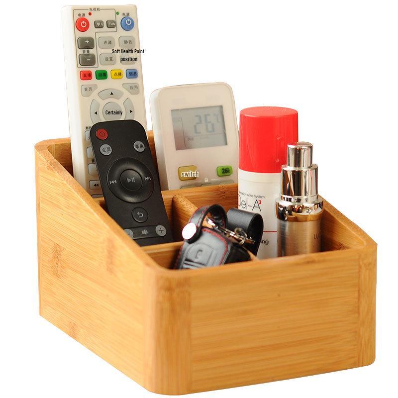 Organisateur de bureau en bambou et bois avec tiroirs pour téléphones, cosmétiques et télécommandes