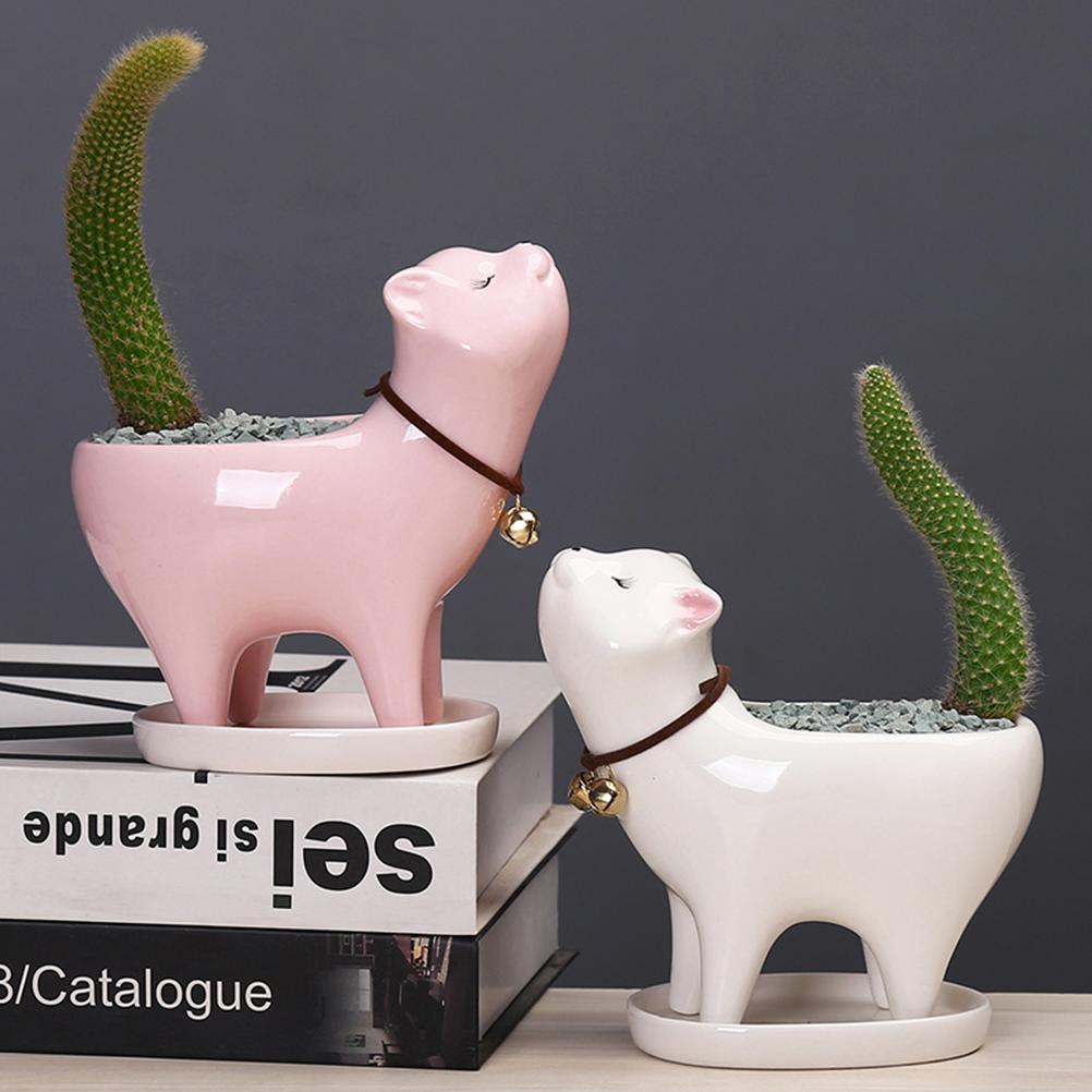 Kitten Ceramic Succulent Pots with Drain Hole Mini Pots for Plants Cactus Plants Containers for