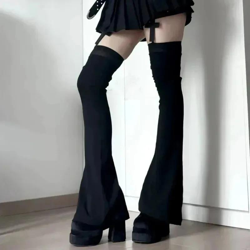 Horn Pile Sock Covers Over The Knee JK Socks Y2k Long Tube Black Slightly Flared Leg Covers for Women To Look Slim 2026 New