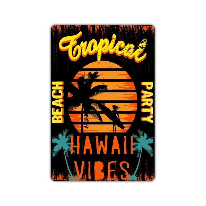 Tiki Bar Wall Art Posters, Tin Signs, Beach Bar, Hawaii Surfing, Vintage Home Decor, Tin, Pub, Cafe, ZSS16