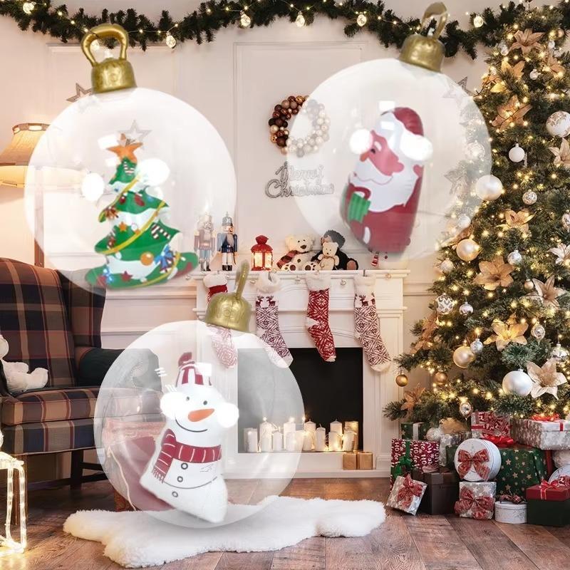 Christmas Themed LED Lighted PVC Clear Balloon Double Layer Inflatable Festive Ball for Outdoor Party Display Ornament Decor