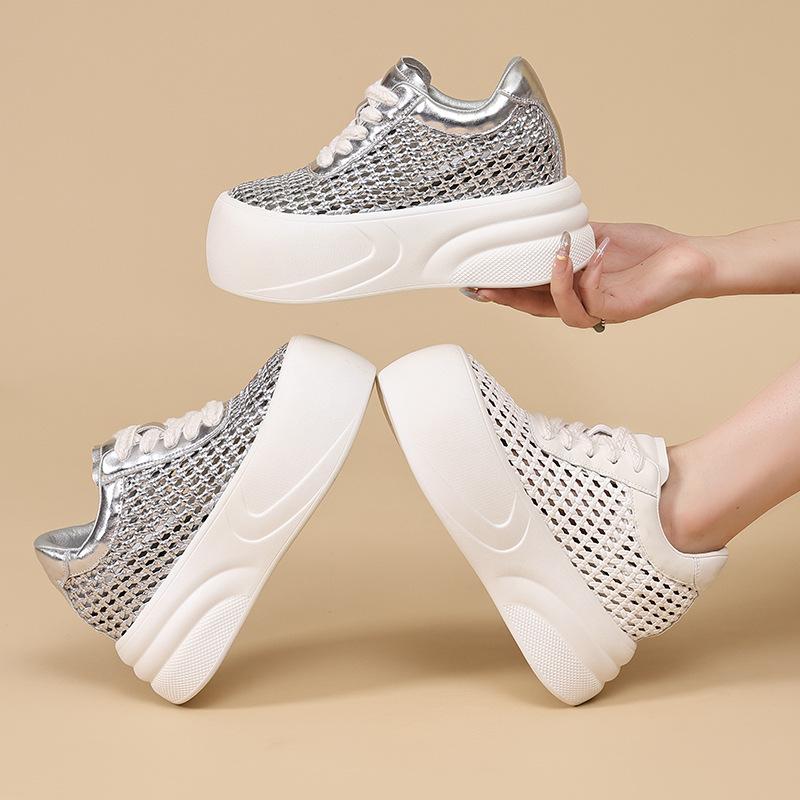 Thick-soled Hollow Fashion Casual Shoes for Women In Summer Woven Mesh White Shoes All-match Platform Shoes