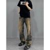 Full Print Jacquard Retro Jeans Straight American Vibe Micro-pull Pants Boys High Street Ruffian Handsome Niche Ootd Pants