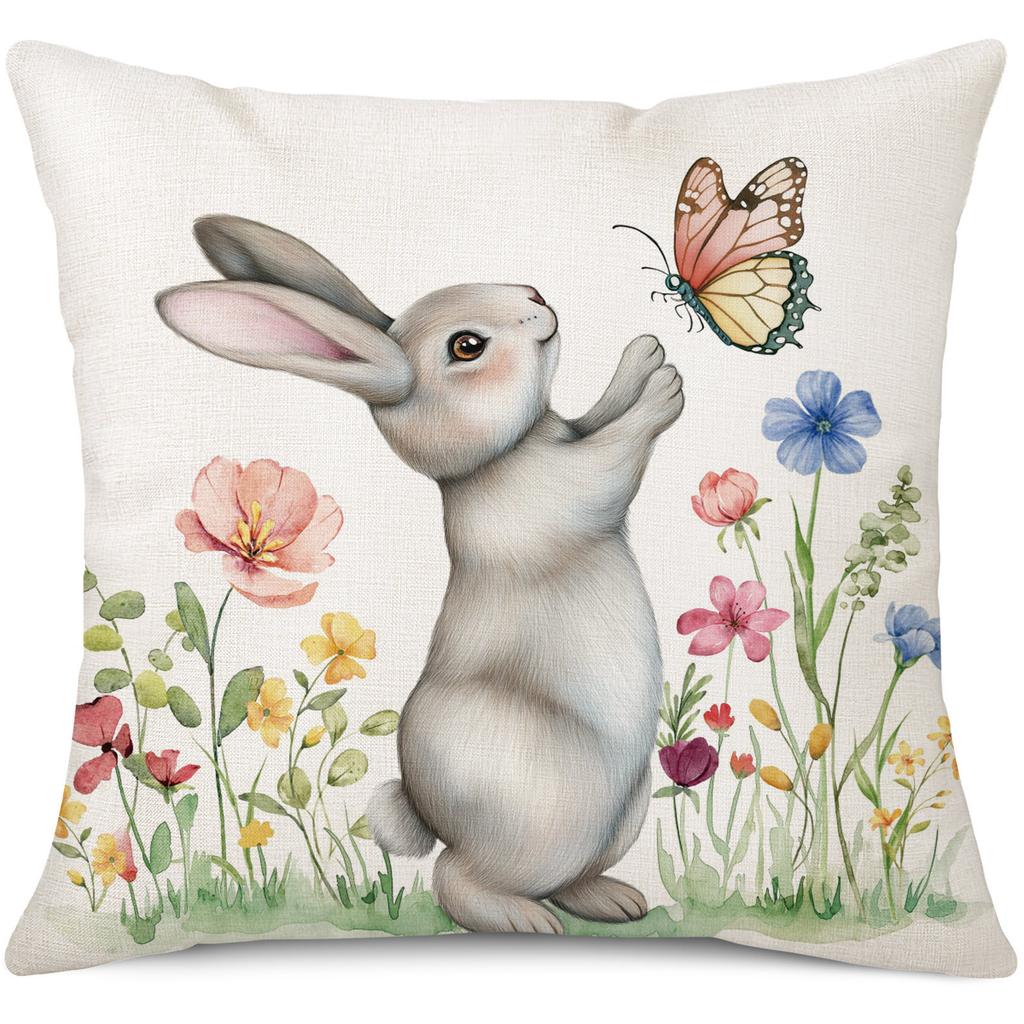 2026 New Easter Bunny Fashion Cartoon Furniture Decoration Double sided Printed Pillowcase Sofa Waist Cushion Cover