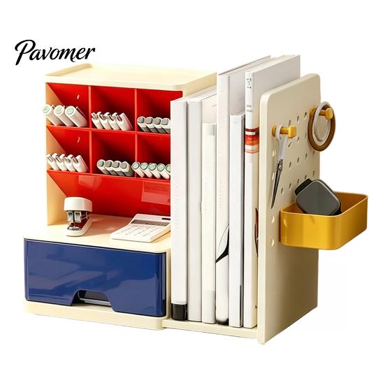 Multipurpose Art Supply Organizer Pen with Retractable Bookends And Pegboard, Multi-Functional Angled Makeup Adjustable for Book Brush Holder, Compact