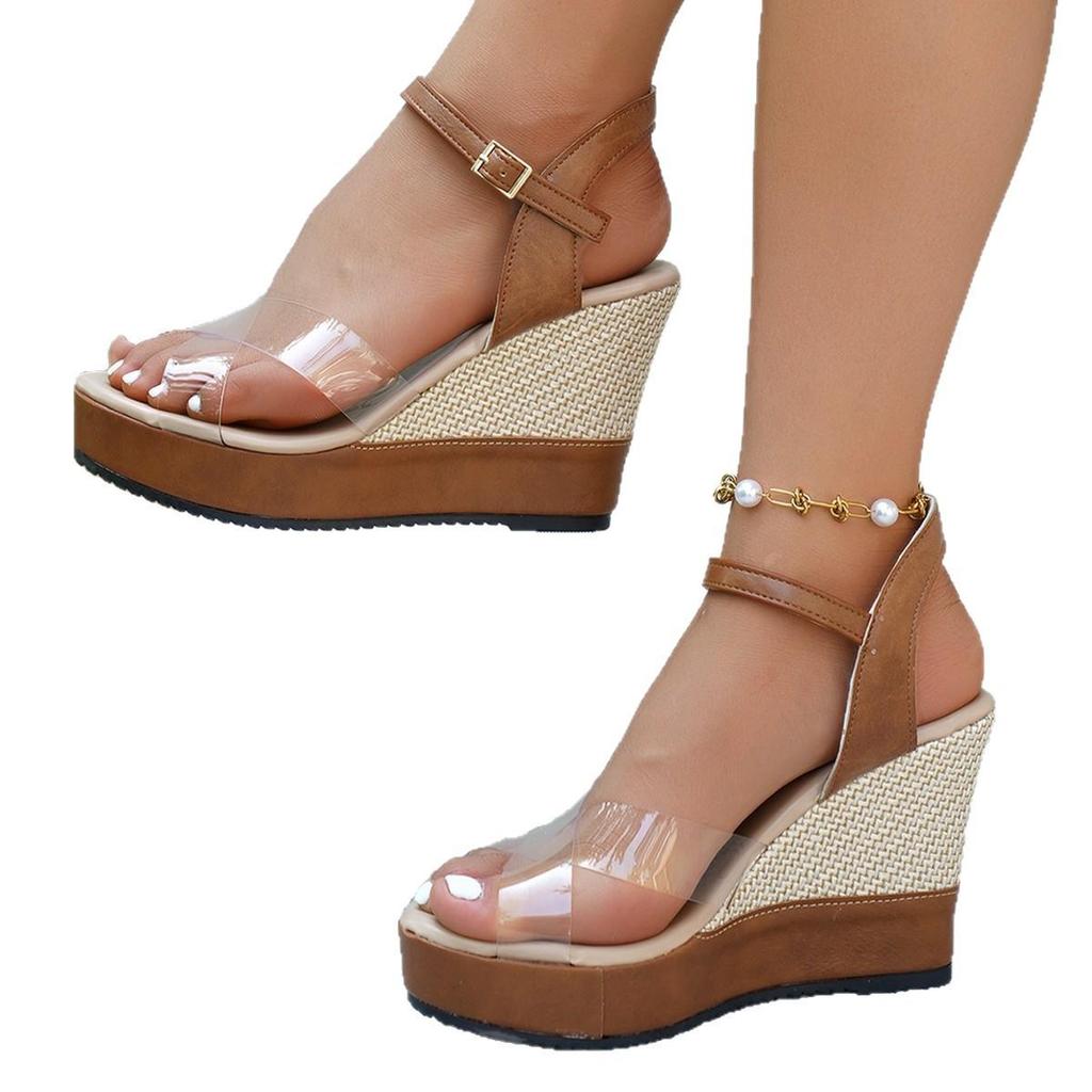 Wedge Heel Sandals Summer One-strap Versatile Shoes Casual Thick-soled High-heeled Sandals