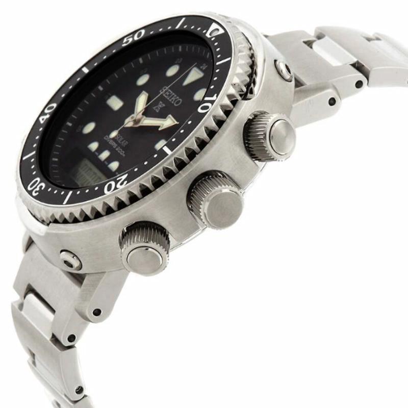 SEIKO 200 meters waterproof, solar Quartz, Steel Strap, , 46mm men's watch, black dial SNJ033