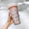 Korean Double-Layer Plastic Cup with Straw - Ideal for Breakfast, Juice, Milk, Home, or Office Use