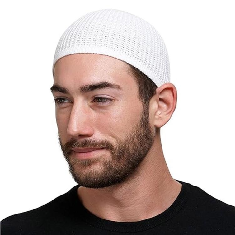 Classical Muslims Men's Prayer Hat Acrylic Kufi Caps with Detailed Classical for Religious Ceremonies