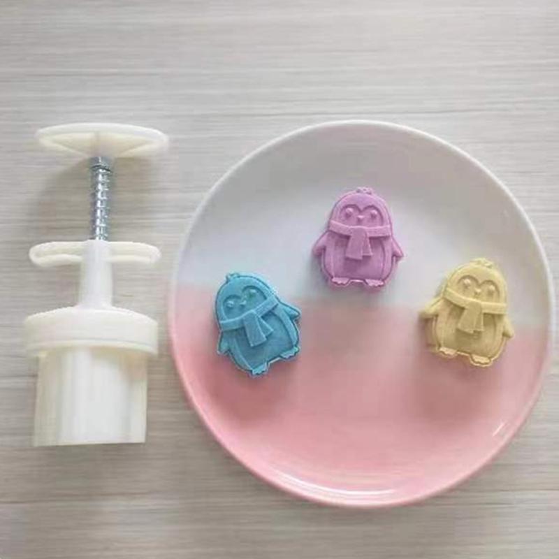 Lovely Penguins Moon Cake Mold Set Cake Model Printed with Embossed Baking Tool