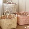 Floral Pattern Quilted Cotton Storage Basket Foldable Lightweight with Handles for Home Laundry Toy Organization