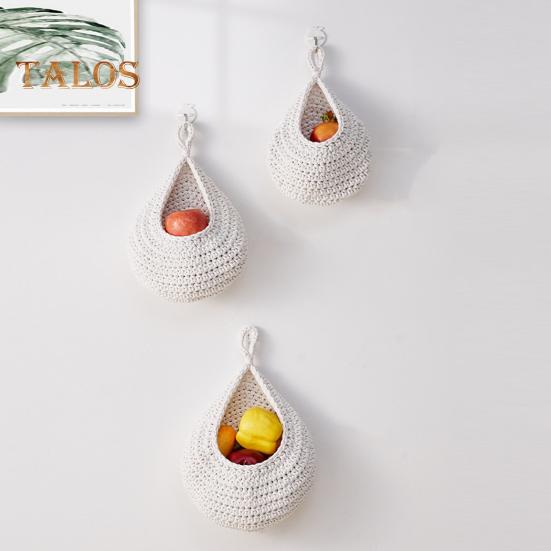Crochet Hanging Fruit Basket Decorative Handmade Vegetable Storage Basket Mesh Bag Space-Saving Fruit Display Container Home Kitchen Decor